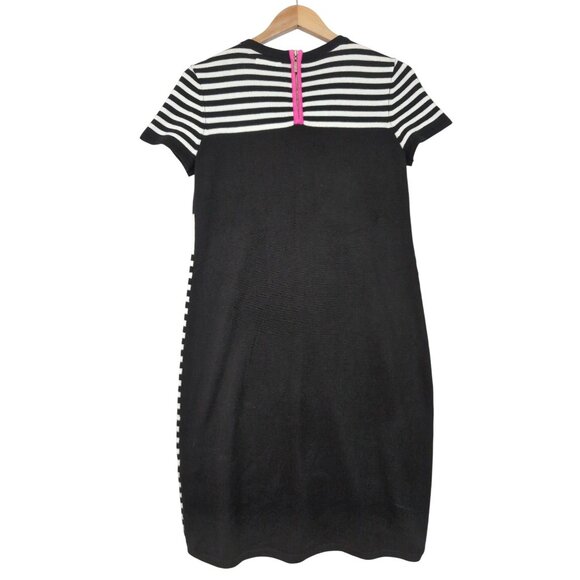 Eliza J Dress Womens 4 Petite Black White Knit Short Sleeve‎ Sheath Preppy - Picture 4 of 13